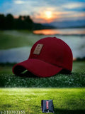 Classy men's maroon cotton baseball cap - solid pattern, traditional Indian design