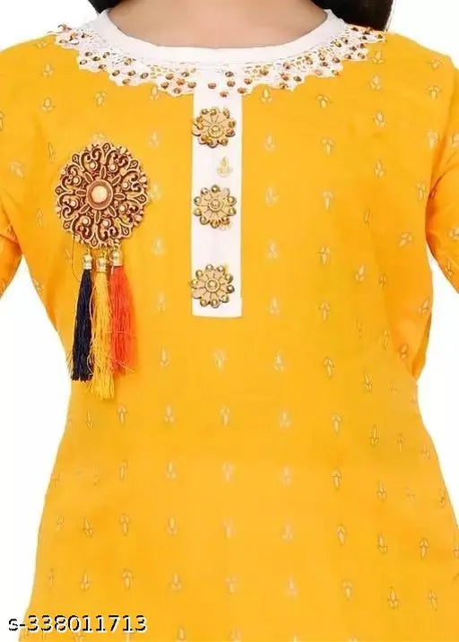 Girls' rayon kurta pajama set with dupatta, print pattern on three-quarter sleeves top & bottom, summer wear, India origin, size 1-2 Years