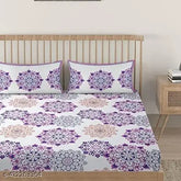 Mosaic printed white base pink blue cotton bedsheet, double queen size, ethnic motifs, ideal for summer adult use