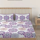 Mosaic printed white base pink blue cotton flat sheets, ethnically patterned for summer adult use, 2 pillow covers included, 200 thread count, size: Double Queen, origin: India