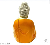 Handcrafted orange resin Buddha statue for home/office decor, 9cm x 14cm x 7cm
