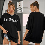 Latest black oversized Los Angeles cotton blend womens T-shirt, short sleeves, printed pattern, sizes: S - XXL