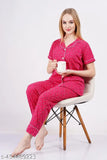 Pink hosiery nightsuit with floral print, comfortable and stylish ladies loungewear from Yuvaan Creation