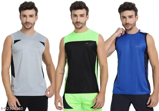 Bright polyester FTX men's sleeveless t-shirt, multipack of 3 sizes (S, M, XL), vibrant colors for activity & casual wear