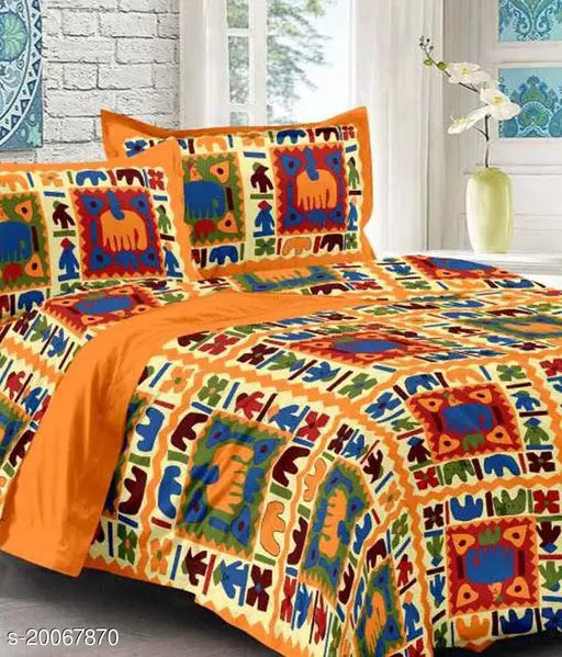 Voguish attractive cotton queen bedsheets with 2 pillow covers, 330 thread count, India origin