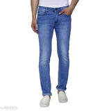 Trendy blue dyed/washed denim men's jeans, contemporary fit, made in India