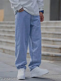 Loose fit cotton baggy, light blue solid style for men or women, size 28 (waist 29", length 38", hip 35")