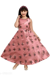 Pink silk frock dress for girls, sleeveless embroidered net design in pack of 1, India origin