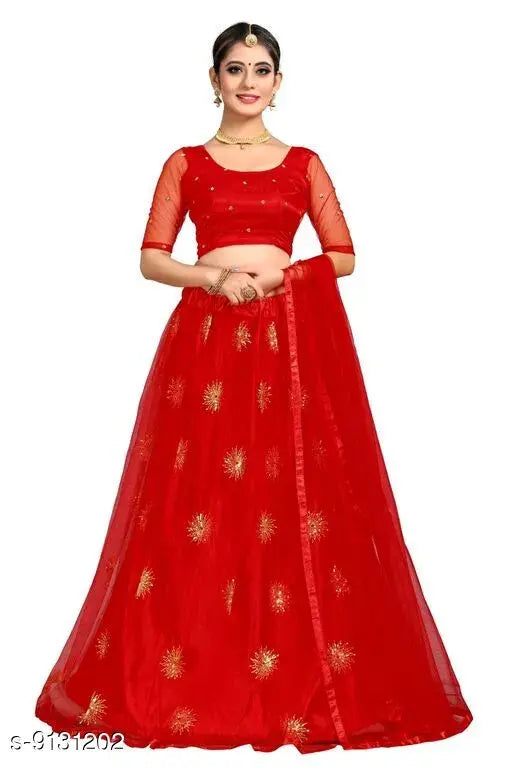 Embroidered net lehenga set - Choli and dupatta, semi-stitched (44in/44in/2.1in), Indian craftsmanship
