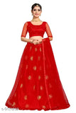 Embroidered net lehenga set - Choli and dupatta, semi-stitched (44in/44in/2.1in), Indian craftsmanship