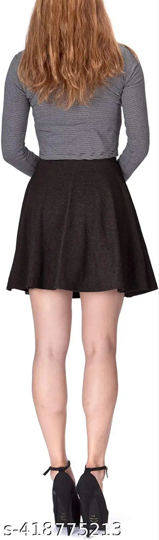 Black cotton blend high waist flared skater mini skirt for women, trendy and fashionable design on a mannequin or hangar