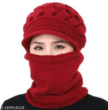 Soft wool and fur winter beanie cap with neck warmer, perfect for ladies, adults, and teenagers. Warm and durable, ideal for outdoor activities. Made in India