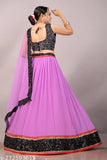 Embroidered velvet & georgette women's choli and net dupatta set - Indian semi-stitched lehenga