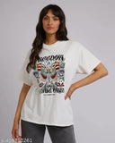 Chhorni oversize cotton t-shirt, white with butterfly print design, high-quality cotton blend, ideal for casual wardrobe, Indian origin