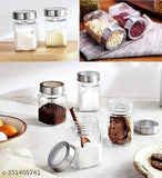 Airtight 300 ml cube glass canister for pickles, spices, jam, pulses - versatile kitchen food storage solution with a modern design and transparent finish, ideal for pantry organization