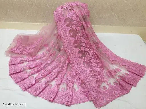 Embroidered net saree with separate satin blouse, free size, Indian handcrafted Aishani attractive sarees