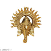 Golden metal Ganesh statue wall hanging sculpture, 23cm length, elegantly adorning home decor