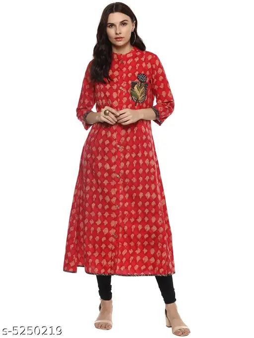 Cotton flared kurti, abstract printed, three-quarter sleeves, women's wear, Indian fashion