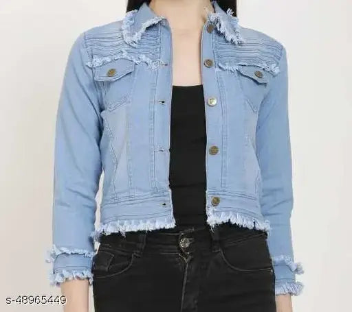 Trendy denim jacket, women's rough look, casual & college wear, India
