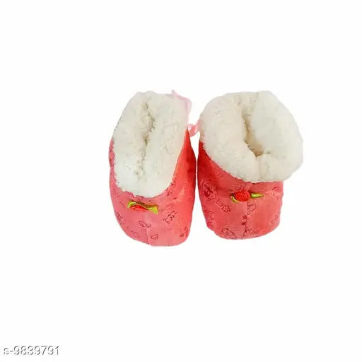Pink fur-soled PinKit unisex baby booties for 0-12 months, pack of 1