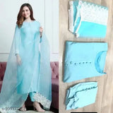 Cotton blend new kurta set with dupatta and bottomwear, solid color, three-quarter sleeves, Indian ethnic wear for women