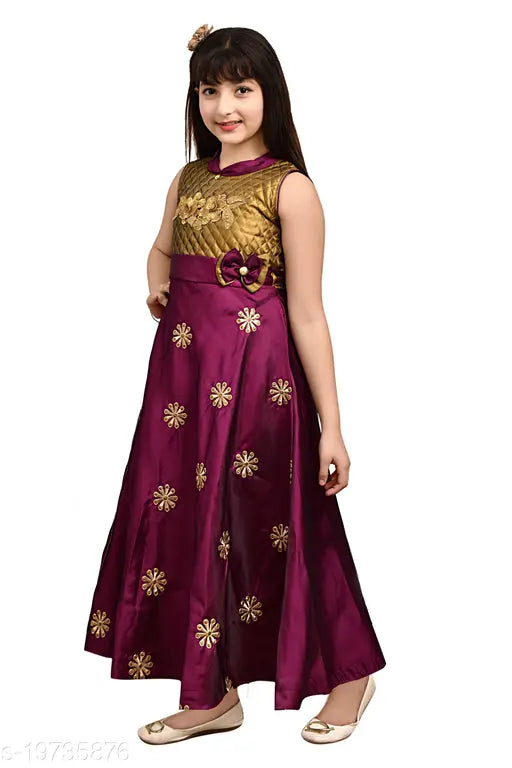 Multicolor silk sleeveless embroidered net frock for girls, single pack by Ajija Fashion, India