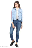 Denim self-design net waistcoat, comfy and glamorous women's jacket with long sleeves, size XS, S, M, L, XL (India origin)