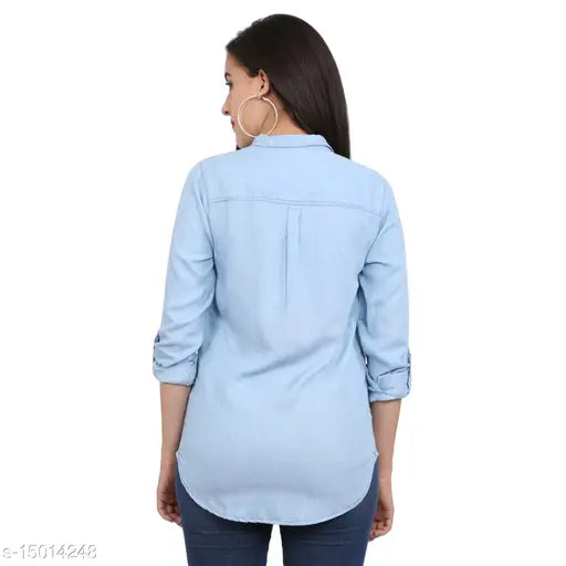 Solid lyocell denim shirt for girls/women, three-quarter sleeves, made in India