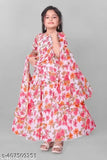 Printed net short sleeve gown for girls aged 9-15, featuring super net fabric and vibrant design. Made in India