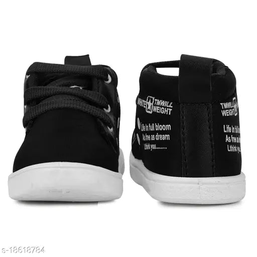 Black textile and PVC lace casual shoes for toddlers, featuring solid net pattern