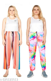 Printed polyester maxi payjamas for women, vibrant digital print design, perfect for relaxation at home, sizes S & M