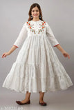 Cotton Cambric printed Anarkali kurti for women, three-quarter sleeves - S size (bust 36in, length 49in), Indian origin