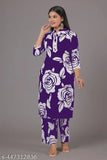 Purple Maharani print rayon kurta pant set, latest Indian fashion for women
