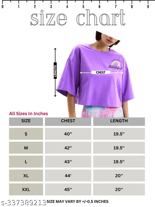 Lavender printed cotton blend loose fit crop top for women/girl, ideal for street style and relaxed vibes