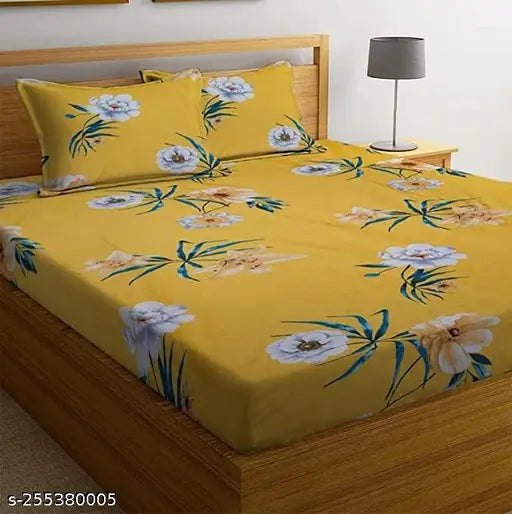 Multi-flower cotton, elastic fitted double bed sheets - king size, 220 thread count, enhances room decor, machine washable