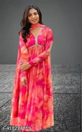 Georgette pink Bollywood-style maxi dress with Aliyа cut, trending for parties or casual wear