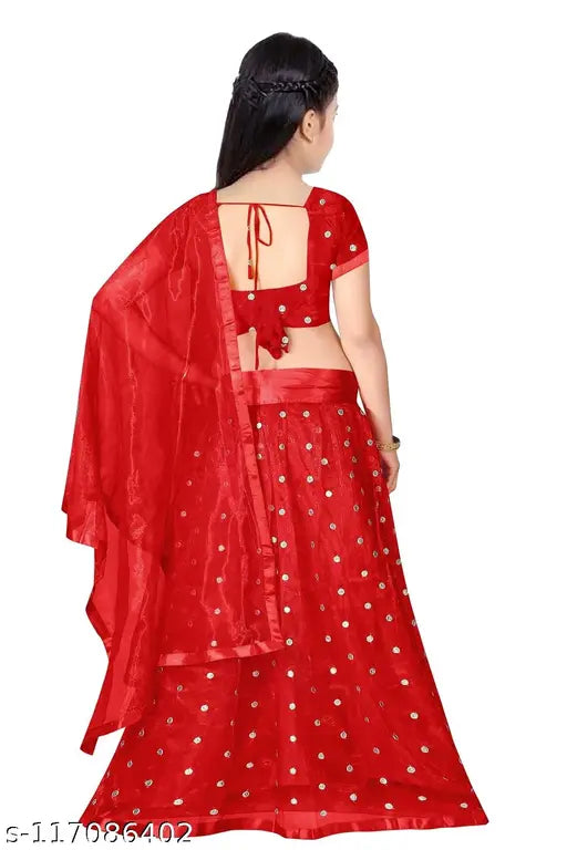 Embroidered net lehenga-choli set for 9-10 years, three-quarter sleeve length with matching dupatta, Indian craftsmanship