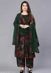 Pretty women's georgette dupatta sets with long sleeves, printed, stitched net, India origin