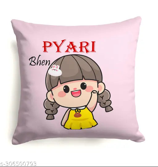 Aluminium Raksha Bandhan gift hamper with cushion cover, filler pillow, and sipper water bottle (12x12 inches, 600ml), pack of 2 for loved ones