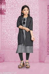 Cotton checked kurtis for kids, three-quarter sleeves and various sizes from 6-16 years