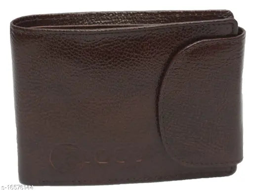 Genuine leather mens wallet, solid brown color, one compartment, free size for everyday carry