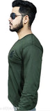 Olive green cotton blend military style t-shirt for men, solid pattern, best for sports, gym, and adventurous outings. Made in India