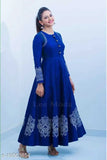 Blue printed rayon Rakul gown, Indian traditional net dress for women, size M with 38-inch bust