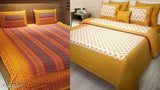 Designer Jaipuri printed cotton combo double bedsheets pack of 2, with 4 matching pillow covers. High-quality superfine summer bedding from India