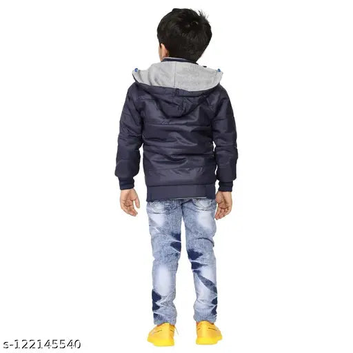 Boys navy blue nylon jacket pack of 1 - Self-designed long sleeve coats for 12-18 months to 11-12 years