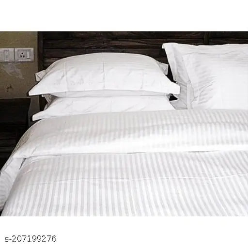 White satin striped 400 TC luxury hotel bedsheet, cotton flat sheets by Pranika Enterprises