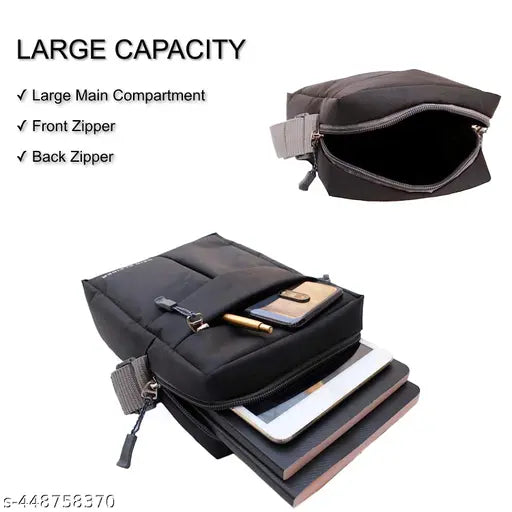 Printed polyester sling messenger cross body bag for men and women, ideal for travel and office essentials, features one side shoulder pouch and ample storage space. Indian-made, checked pattern design