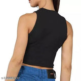 Black cotton rib top with "Become The Change" design, sleeveless and 100% cotton. Perfect for stylish women's wardrobe. Made in India