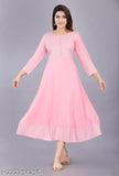 Beautiful pink rayon anarkali kurti for daily/office wear, three-quarter sleeves, solid print. Made in India