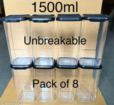 Unbreakable, airtight 1500ml plastic kitchen storage containers and jars (pack of 8), ideal for food organization in the pantry